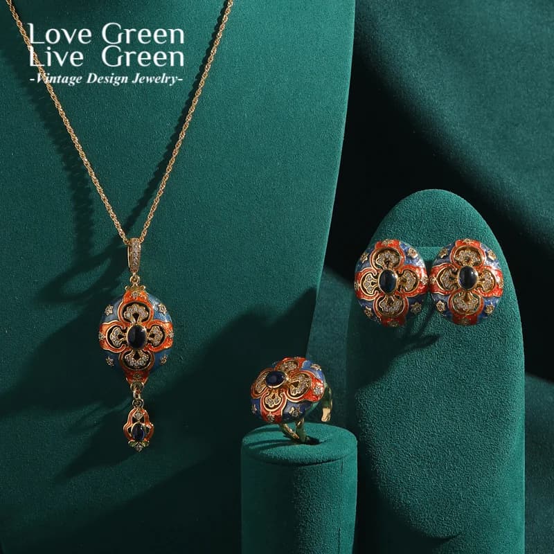 Jewelry Sets For Woman Necklace And Earring Vintage Palace Flower Pendant Antique Accessories Night Dress Luxury New In 2025