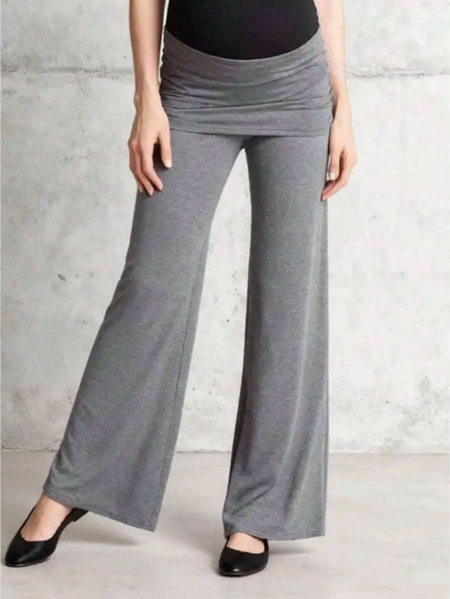 Leggings a zampa d'elefante da donna con vita pieghevole, elasticizzati, casual, per il tempo libero