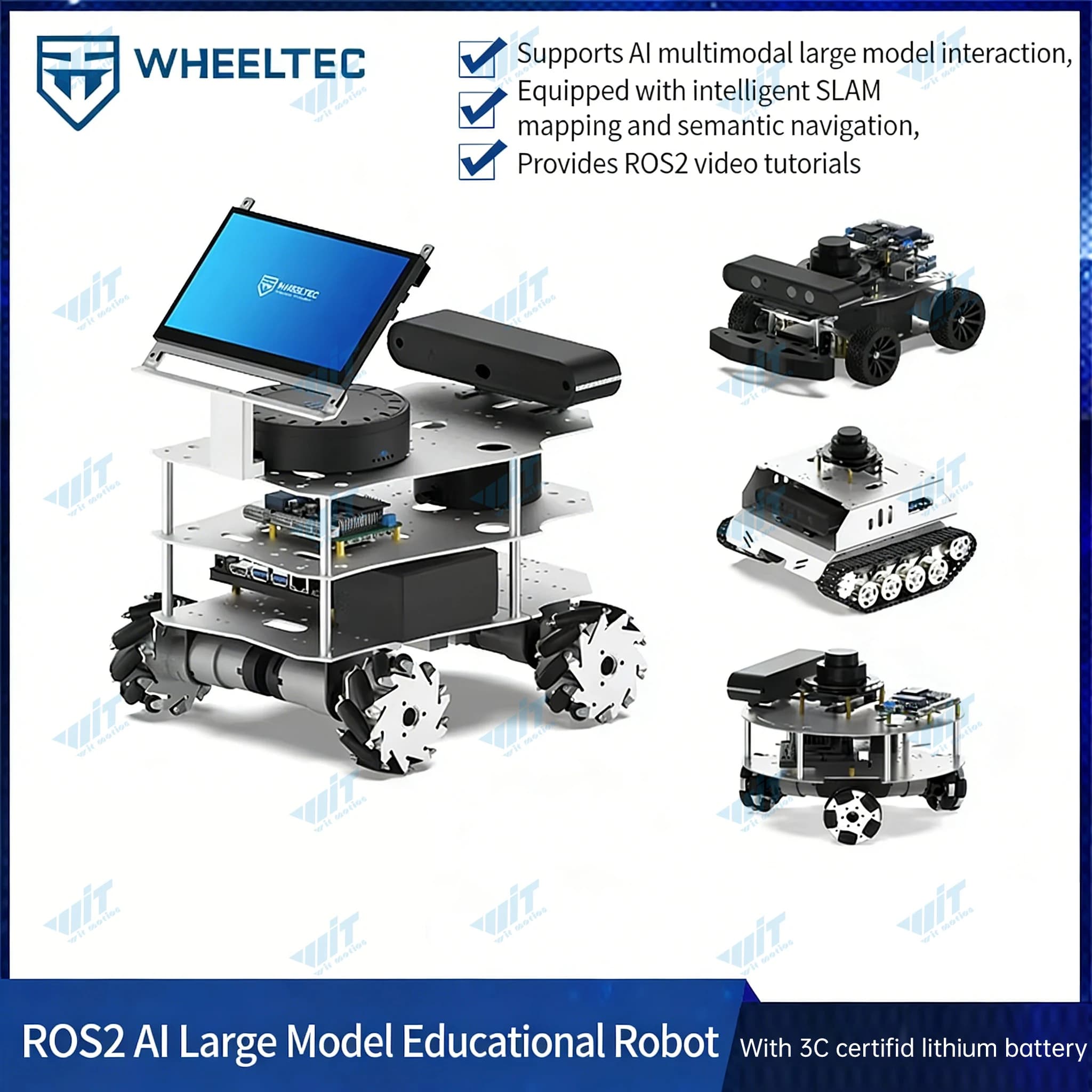Robot Auto R550 ROS2 con Trasmissione Differenziale Ackermann, Ruote Mecanum, Raspberry Pi 5, Navigazione SLAM, Robot Educativo Interattivo con IA