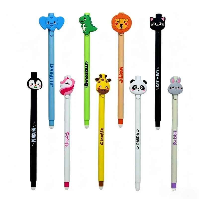 Penne Gel Cancellabili a Forma di Animali Divertenti, Penne a Sfera in PVC con Cartoni Animati, 0.6mm Blu, Gadget per Feste, Materiale Scolastico, Regali di Cancelleria