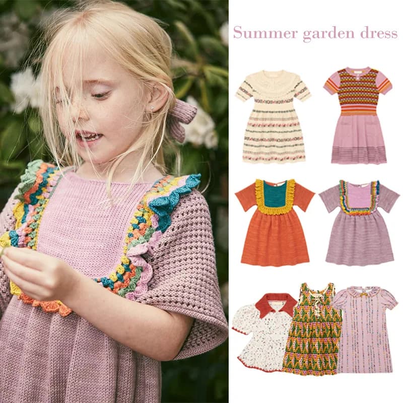 Abito per bambini 2025 Summer MP Girl's Farm style top Heavy Industry set alto set gonna lavorata a maglia con cuciture a mano