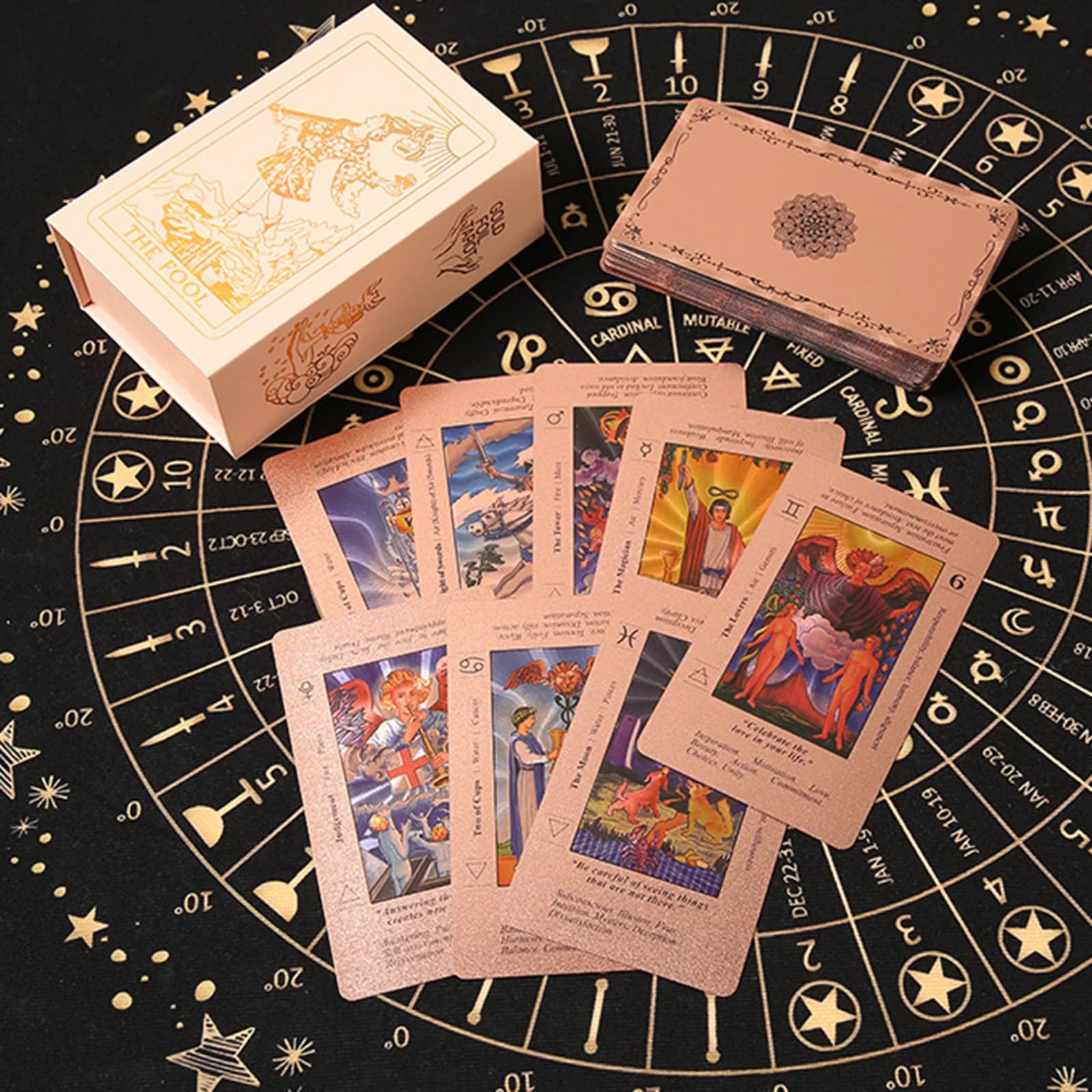 Carte dei Tarocchi Impermeabili in Oro Rosa, Set Classico da 78 Carte per Divinazione Mistica, Gioco da Tavolo Misterioso, Eccellente Gioco Oracolare