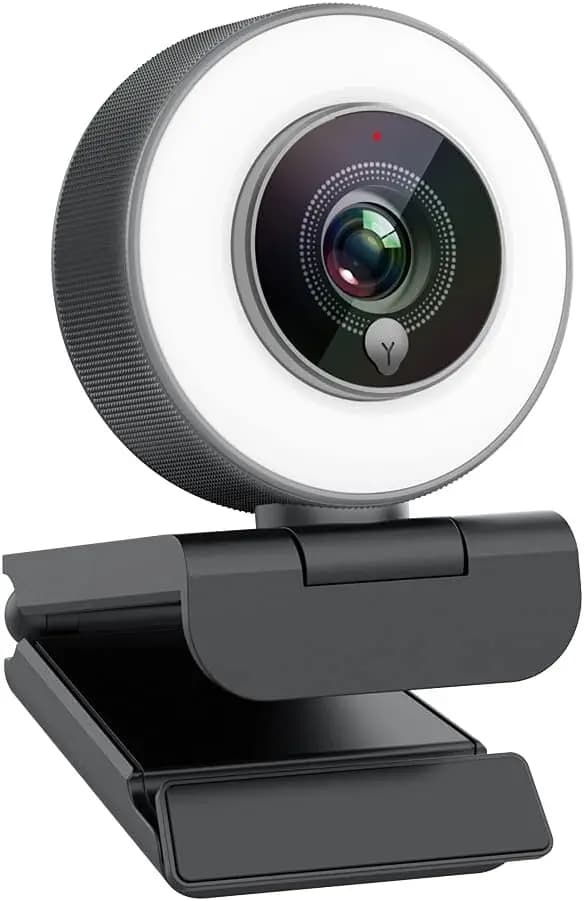 Webcam HD 1080P with Adjustable Ring Light, Microphone and Autofocus for Streaming and Video Calls