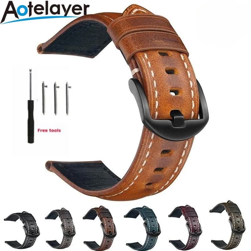 18 20 22 24 26mm Cinturini per orologi in pelle di vacchetta con strato di testa cerato a olio vintage fatto a mano a sgancio rapido