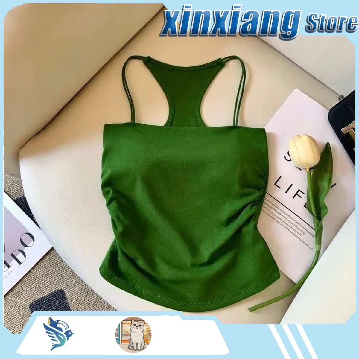 T-shirt estiva senza maniche per abbigliamento esterno, reggiseno sportivo imbottito con design a strappi, giacca a maniche corte.