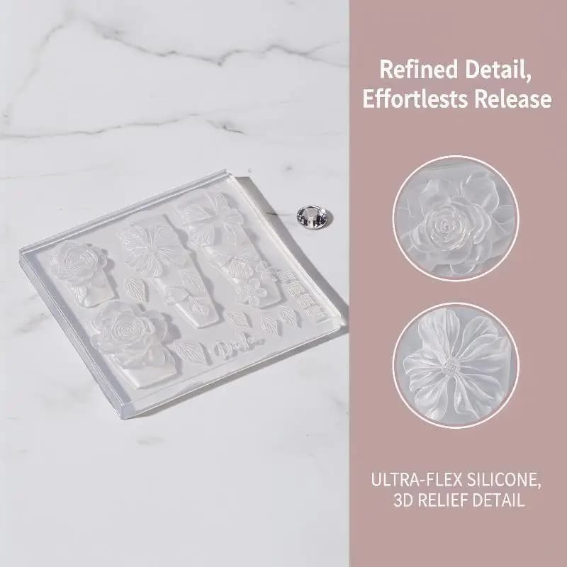 Stampo 3D per Unghie con Design di Rose e Fiori di Ghiaccio per Creazioni Artistiche in Resina, Intaglio in Silicone