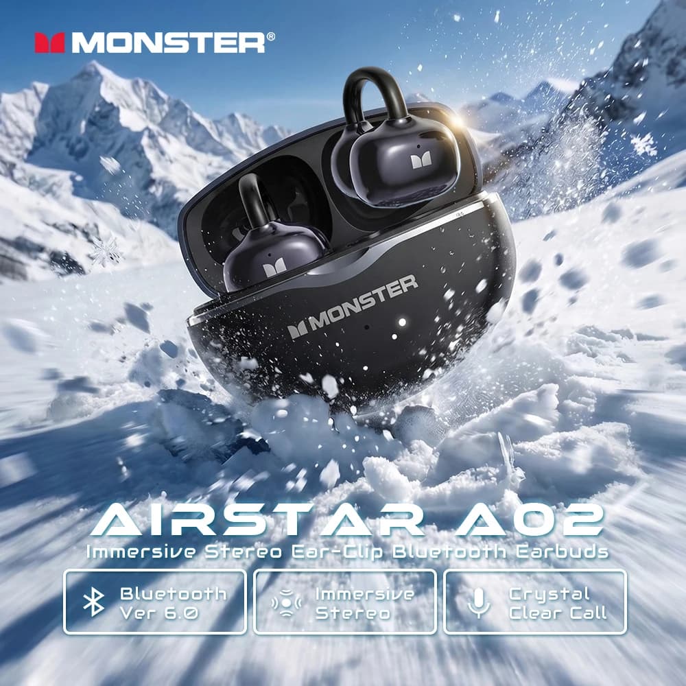 Auricolari Monster Airstar A02 OWS con Clip per Orecchio 360 ° Cuffie stereo wireless Bluetooth 6.0 IPX4 auricolari sportivi TWS impermeabili