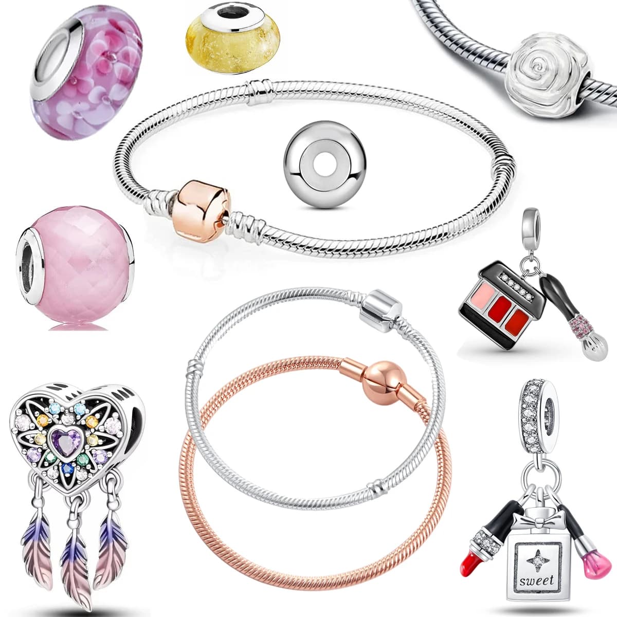 Vendita calda nuovo argento sterling 925 Dreamcatcher rossetto ombretto fascino tallone adatto braccialetto originale accessori gioielli fai da te