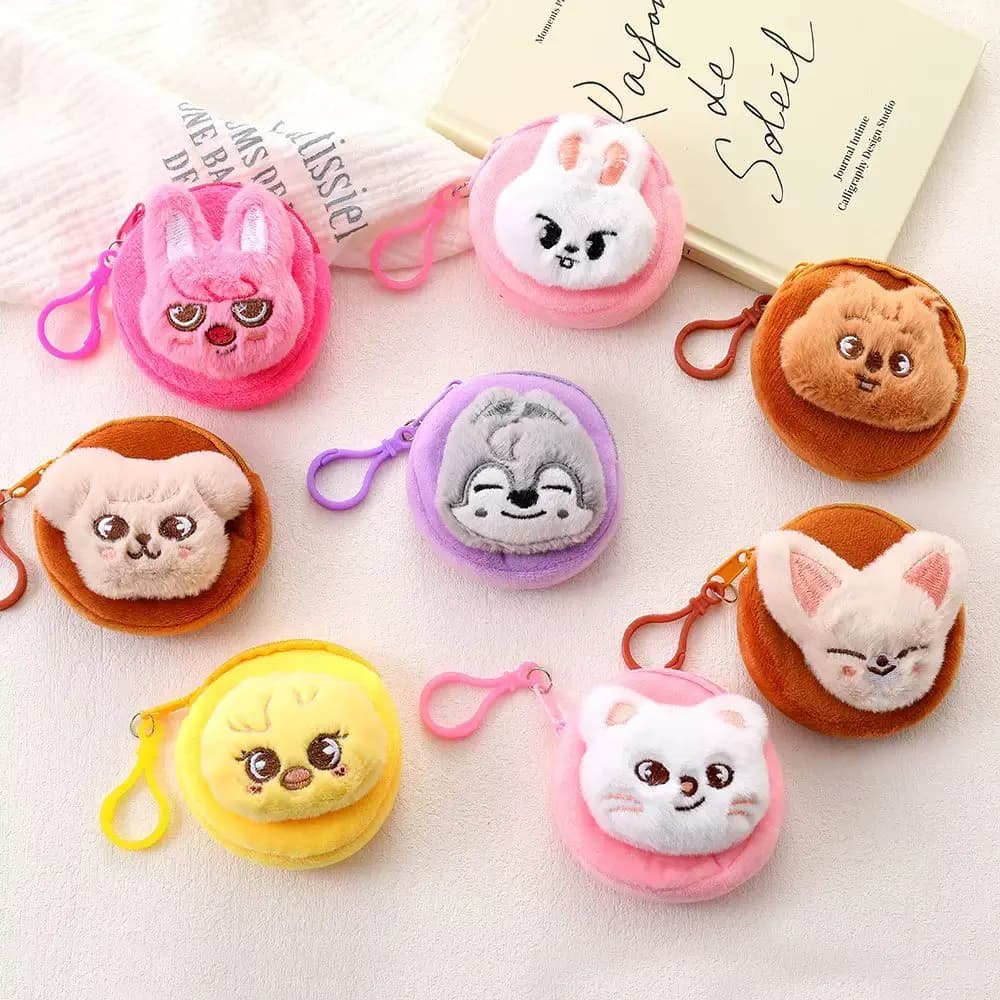 Cartoon Animal Plush Coin Purse Zipper Mini Wallet Cute Rabbit Fox Puppy Duck Wolf Cat Keychain Earphone Storage Bag Gift