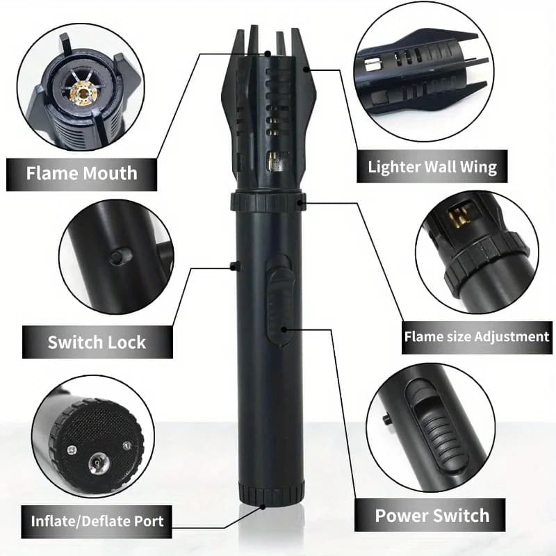 (Butane Gas Not Included)Creative Metal Butane Gas Lighter, 360° Use, Outdoor Windproof High Power Turbo Torch Lighter with Safety Lock, Adjustable Flame Size, for Camping BBQ Stove, Red Jet Flame