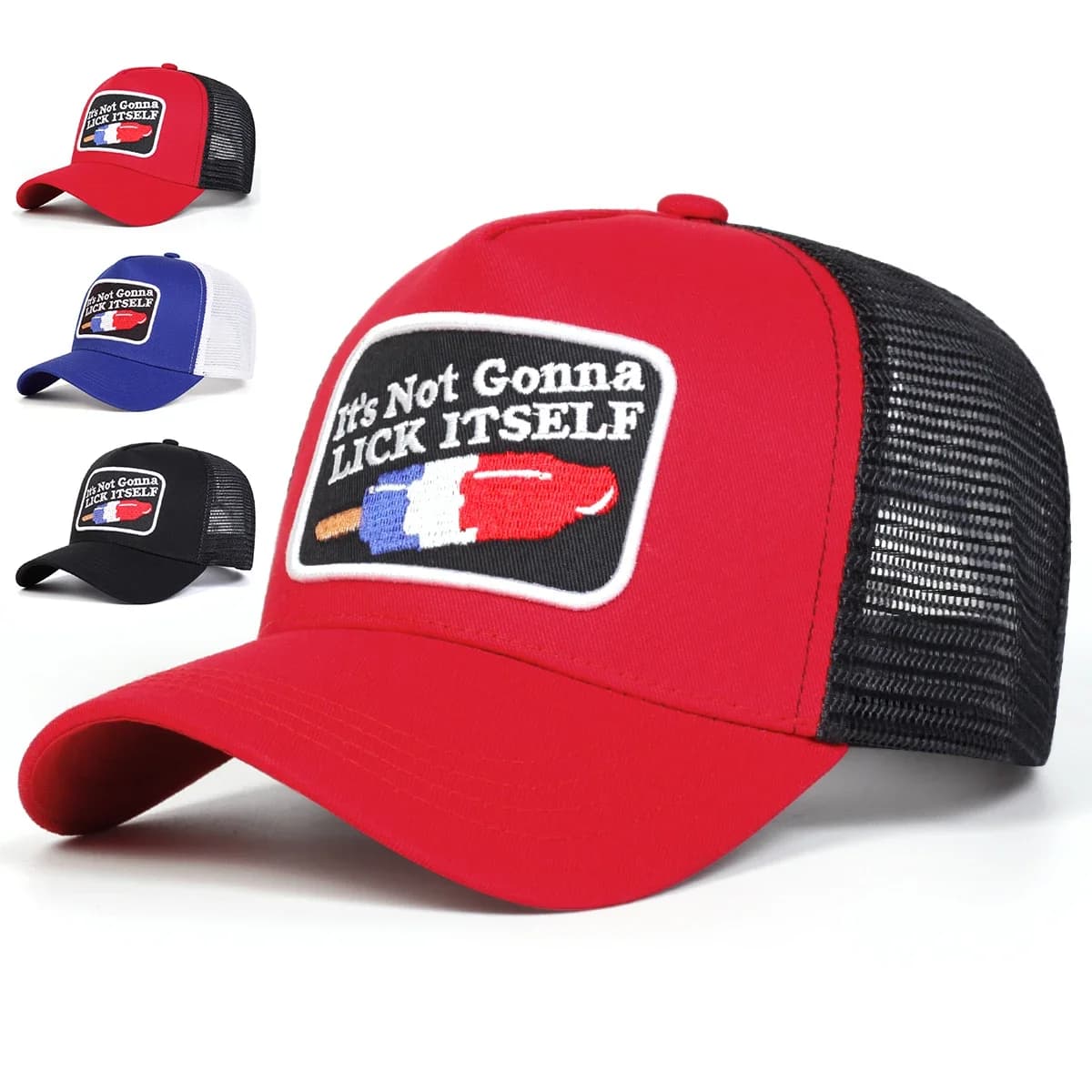 Cappellini da baseball unisex con ricamo a lettere LICK ITSELF, regolabili, per esterni, primaverili ed estivi, casual, con protezione solare