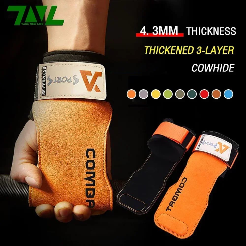 1 pair of weight lifting straps in cow leather fitness gloves for stashing pull up gym anti-slip straps for women training men