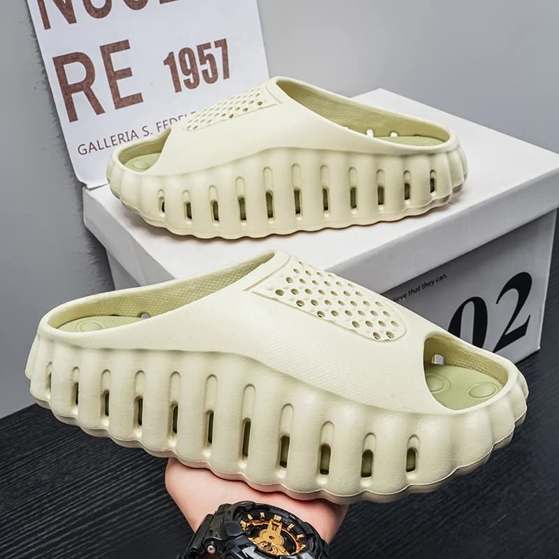 Men's designer slip-on sandals with dot-matrix massage sole, two-tone design
