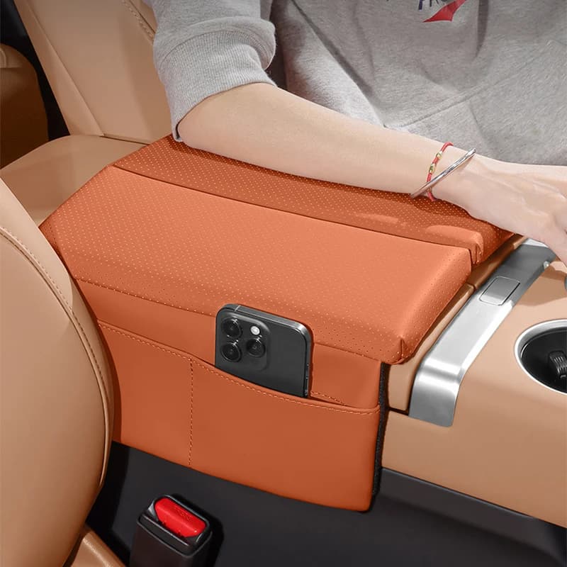 1Pc Multifunctional Car Armrest Box Mat Leather Memory Foam Heightening Pad with Side Storage Pockets Organizer Protector