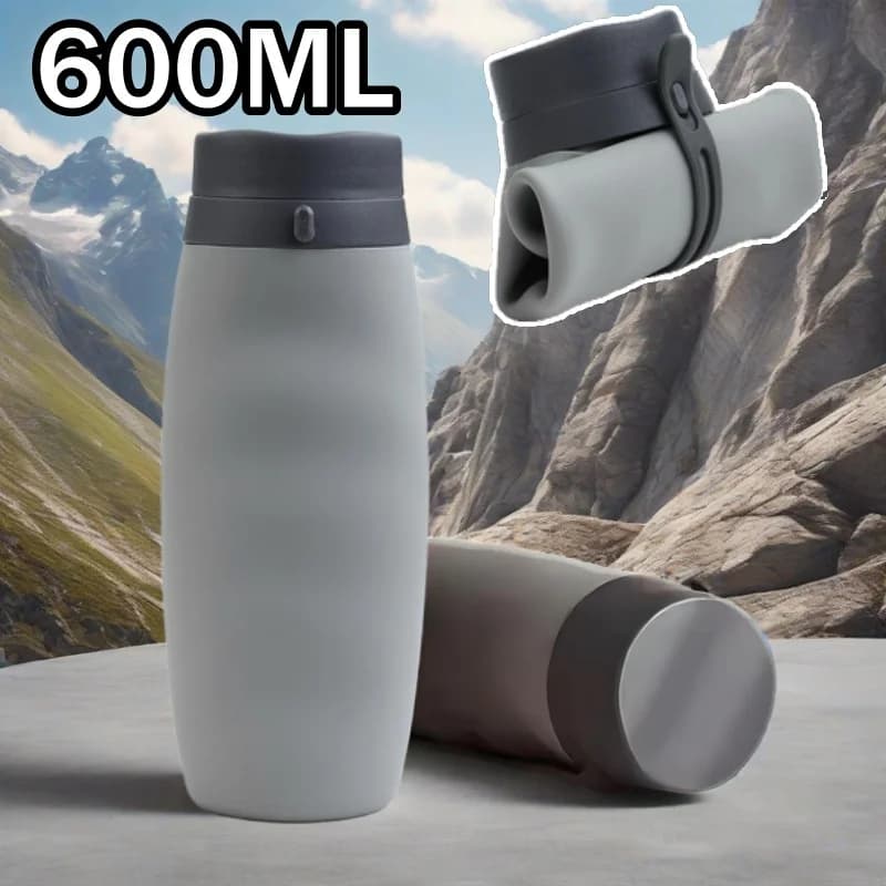 Bottiglia Pieghevole in Silicone da 600ML, Resistente alle Alte Temperature, Tazza da Viaggio Creativa Portatile, Borraccia per Campeggio, Fitness e Sport