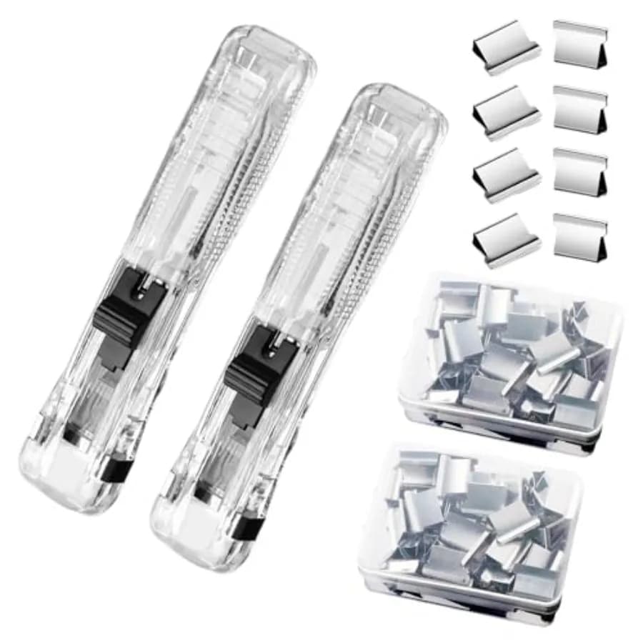 2 PCS Handheld Reusable Creative Stapler Push Stapler Clips Paper Clamp Dispenser 40 Sheet Capacity with 100 Stainless Steel Re