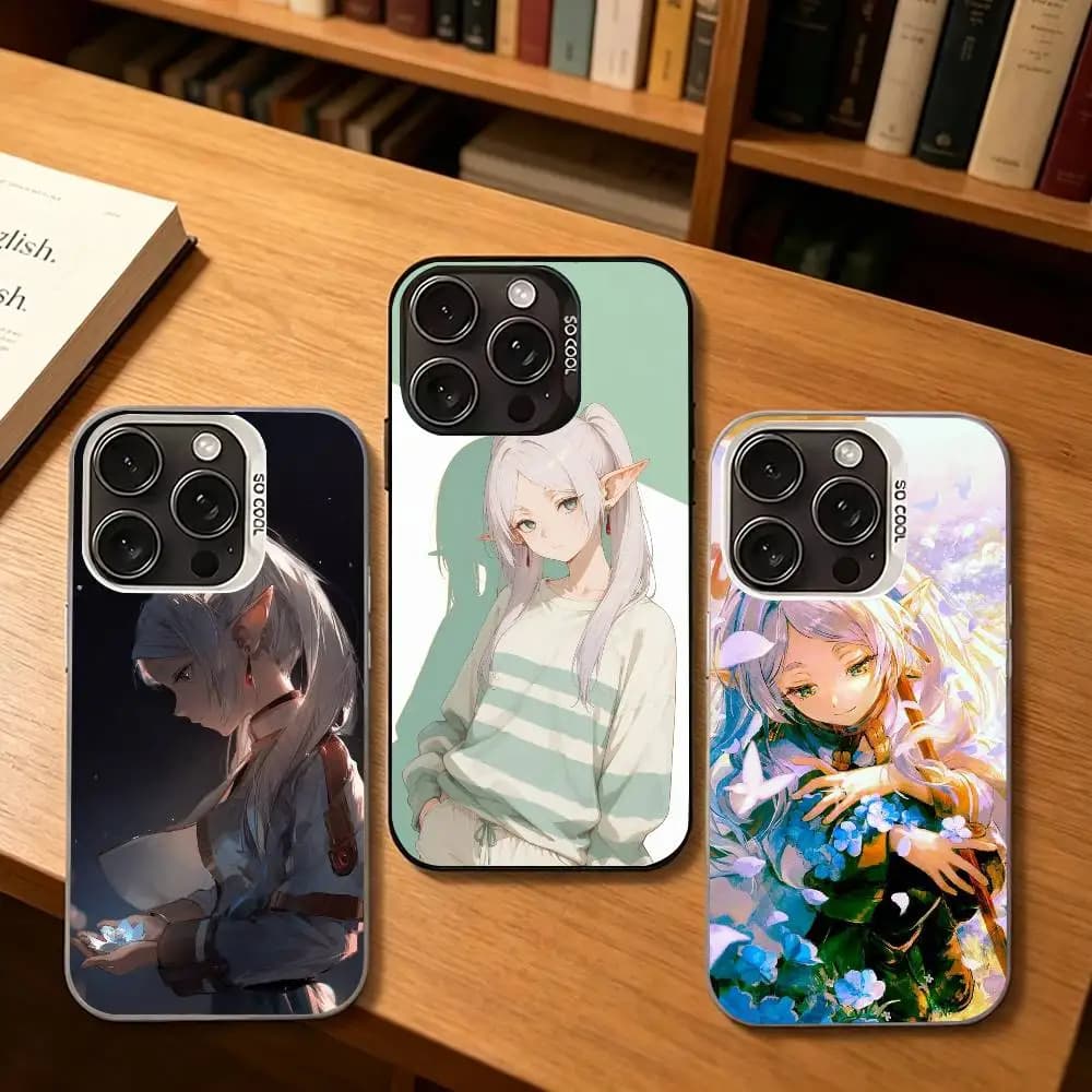 Funny Anime Mage F-FrierenS Phone Case For iPhone 17,16,15,14,13,12Plus Pro Max, gloss Black Plated Inside Cover