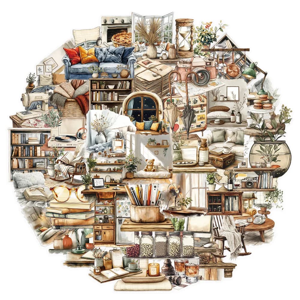 50PCS Home Art Theme Series Sticker Set DIY Phone Case Laptop Guitar Computer Transparent Decorative Stickers