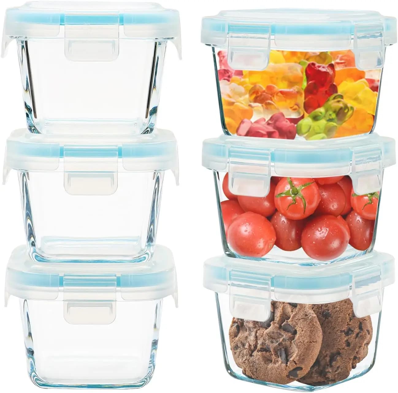 Set di 6 Contenitori in Vetro Piccoli, 6 oz, Riutilizzabili, Ermetici e Antisgocciolamento, Mini Contenitori per Alimenti con Coperchi