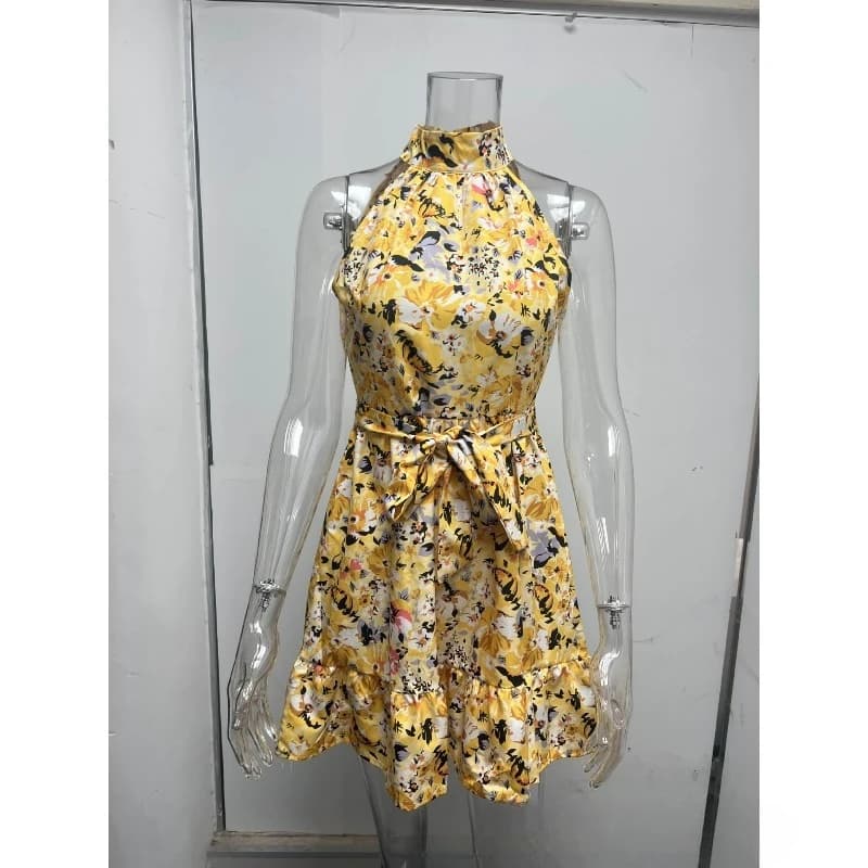 Nuovo Abito Estivo Senza Maniche con Collo a Foglia di Loto in Chiffon, Abito da Vacanza, Stile Europeo e Americano, Abbigliamento Femminile con Pizzo