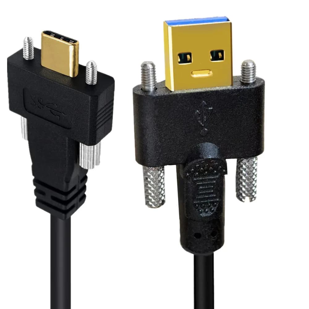 Gold Plated USB3.1 Type-C Male to USB3.0 Male Elbow With Screw Industrial Camera Lock Panel Data Connection Cable
