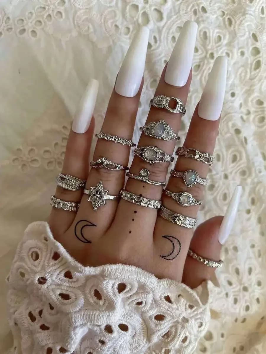 15pcs Bohemian Style Rhinestone And Gemstone Decorative Rings Set For Women