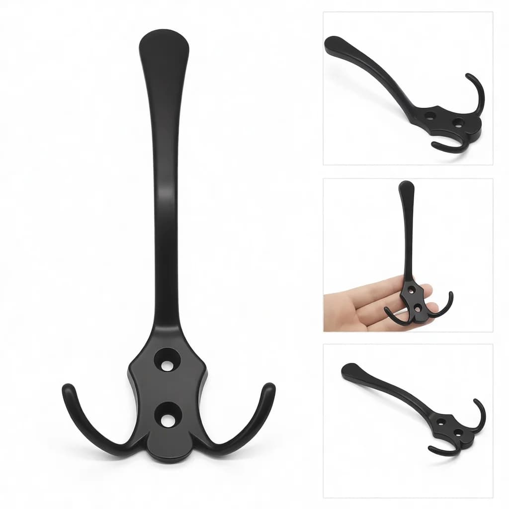 Modern Style Zinc Alloy Hook Double Single Prong Wall Mounted Hanger For Bathroom Home Storage Black Silver Accessory