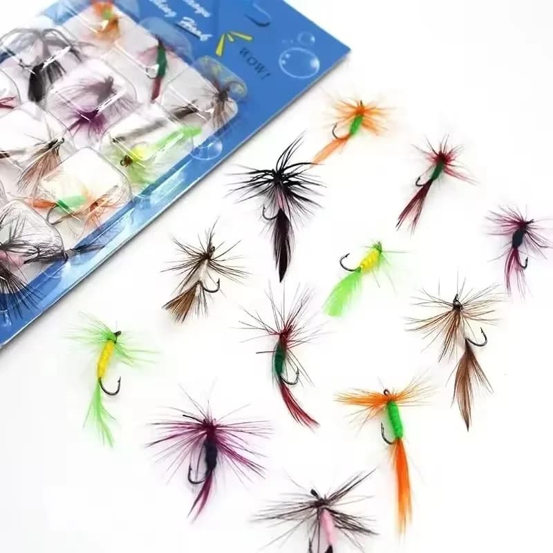 12 pezzi insetti naturali mosche esche da pesca set con mosca secca legatura gancio affilato esca artificiale finta per carpa trota topwater