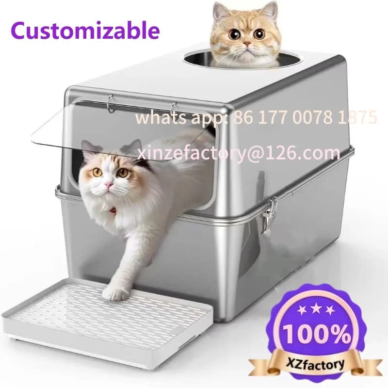 Customizable Stainless Steel Cat Sandbox Large Pet Cat Litter Box Anti-splash Cat Toilet Safety Durable Kitten Litterbox Kittens
