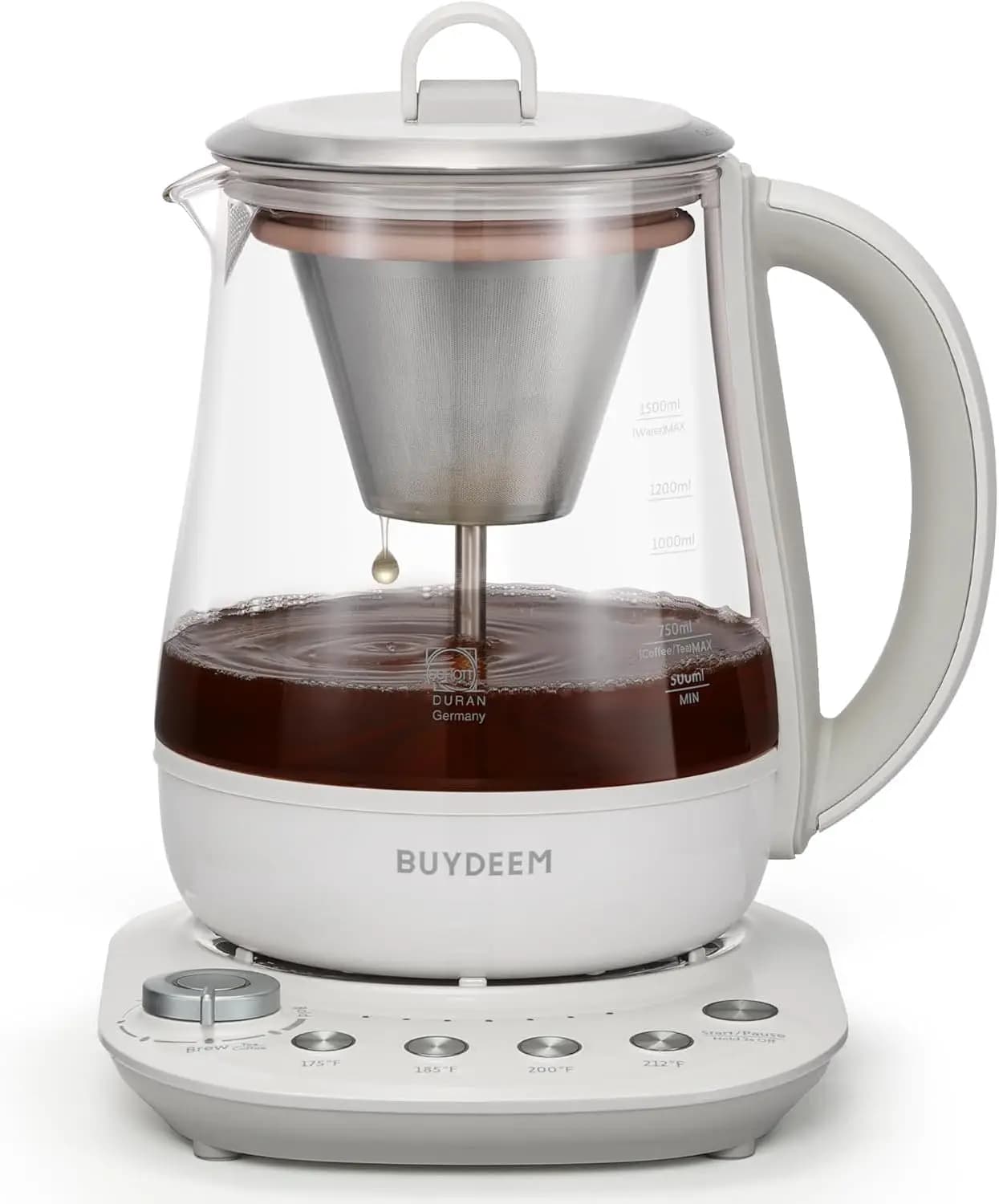 Home Use Oat White Electric Kettle with 6 Brew Strength, 4 Temperature Settings, Boil Dry Protection and 2 Hours Auto Keep Warm