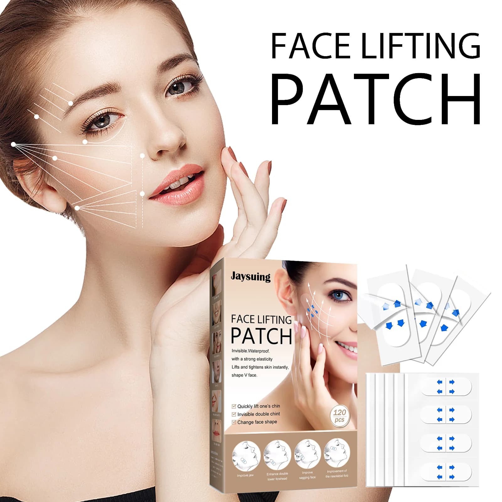 120 Pieces V Stickers for Face, Tape Wall decal for Wings and Leather Cadent, Transparent Invisible Patch for Face Lifting