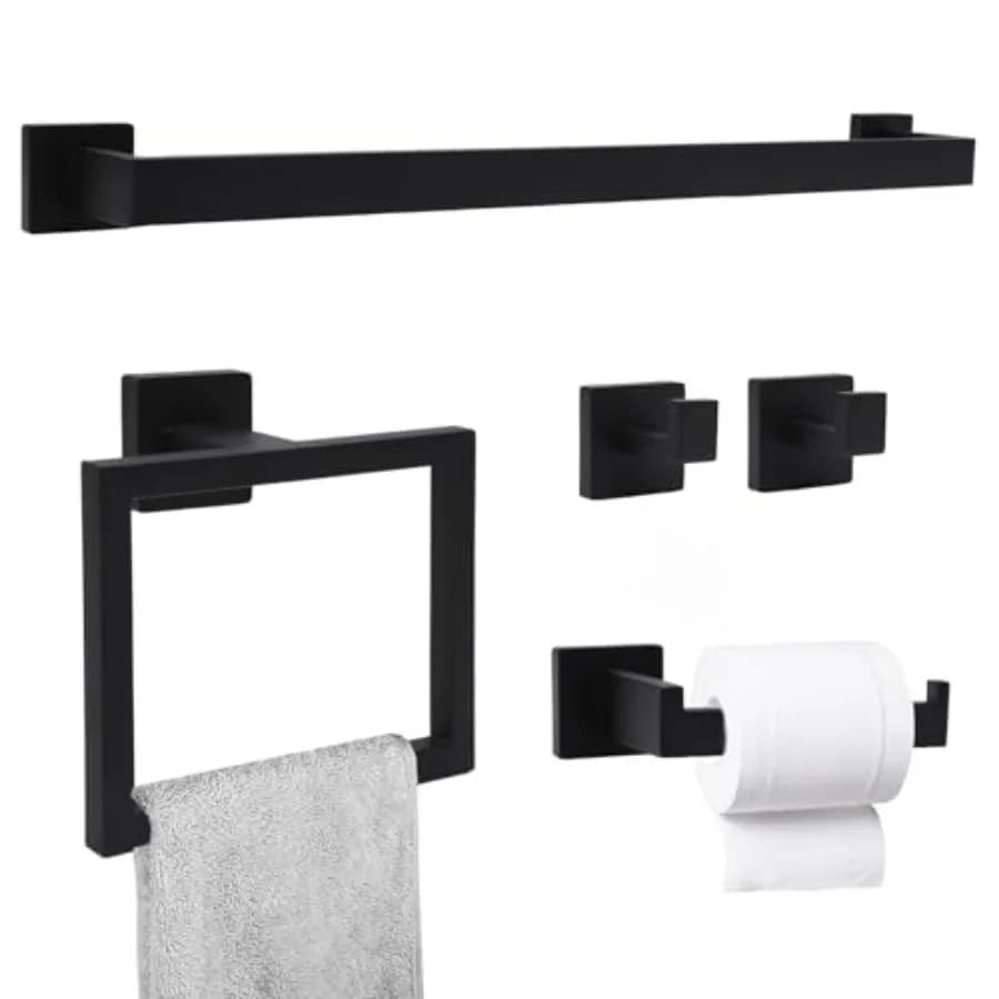 Set di Accessori per Bagno 5 Pezzi, Portasciugamani da 23,6 Pollici, Portarotolo e 2 Supporti per Carta Igienica