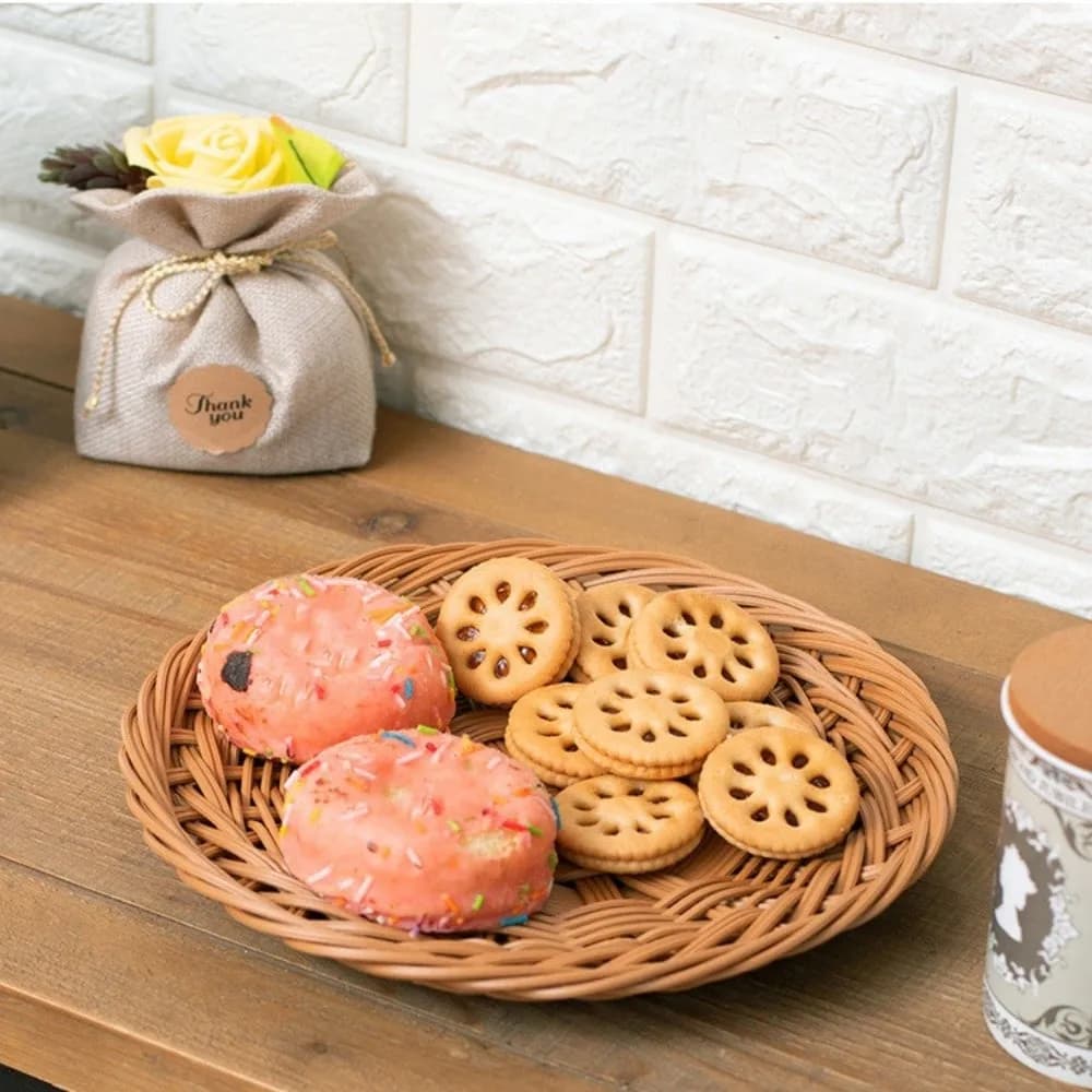 Cesti in vimini di rattan intrecciati a mano, in plastica, per servire frutta secca, dim sum e snack, 3 stili, cesto in rattan per la casa