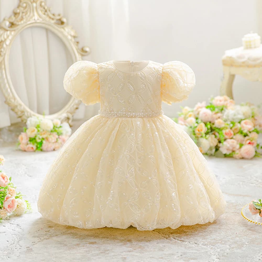 HETISO Abito formale per bambini Ragazze Champagne Paillettes Festa per bambini Matrimonio Ballo di ballo Spettacolo di danza Elegante 4-7 anni