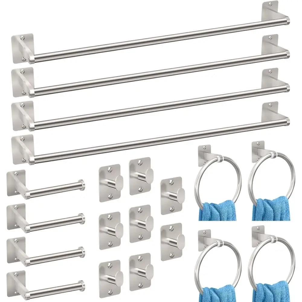 Set di accessori per il bagno da 20 pezzi, set di accessori per il bagno in nichel spazzolato, portasciugamani da 24 pollici, portasciugamani o porta accappatoi per il bagno