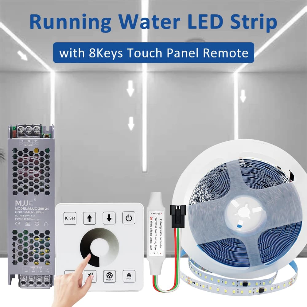 24V WS2811 Horse Race LED Strip Acqua corrente che scorre Luce 2835 10mm 120LED/m RF Touch Panel Controller per la decorazione domestica