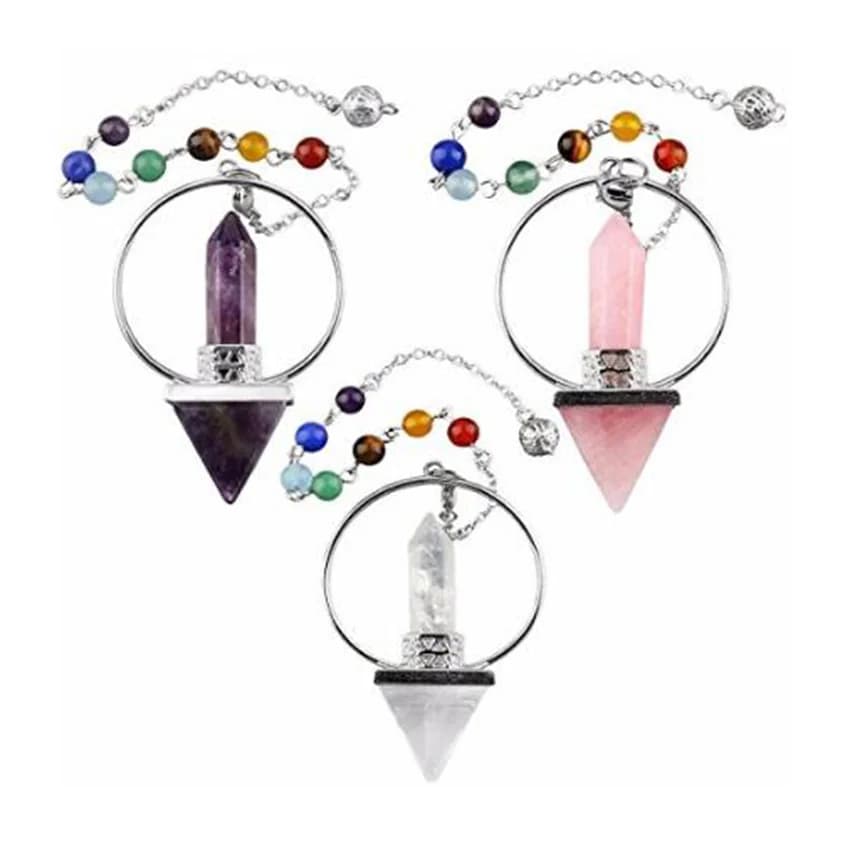 Cristallo di quarzo naturale agata nera lapislazzuli 7 Chakra catena occhio di tigre pietra pendolo guarigione Reiki rabdomanzia divinazione pendolo
