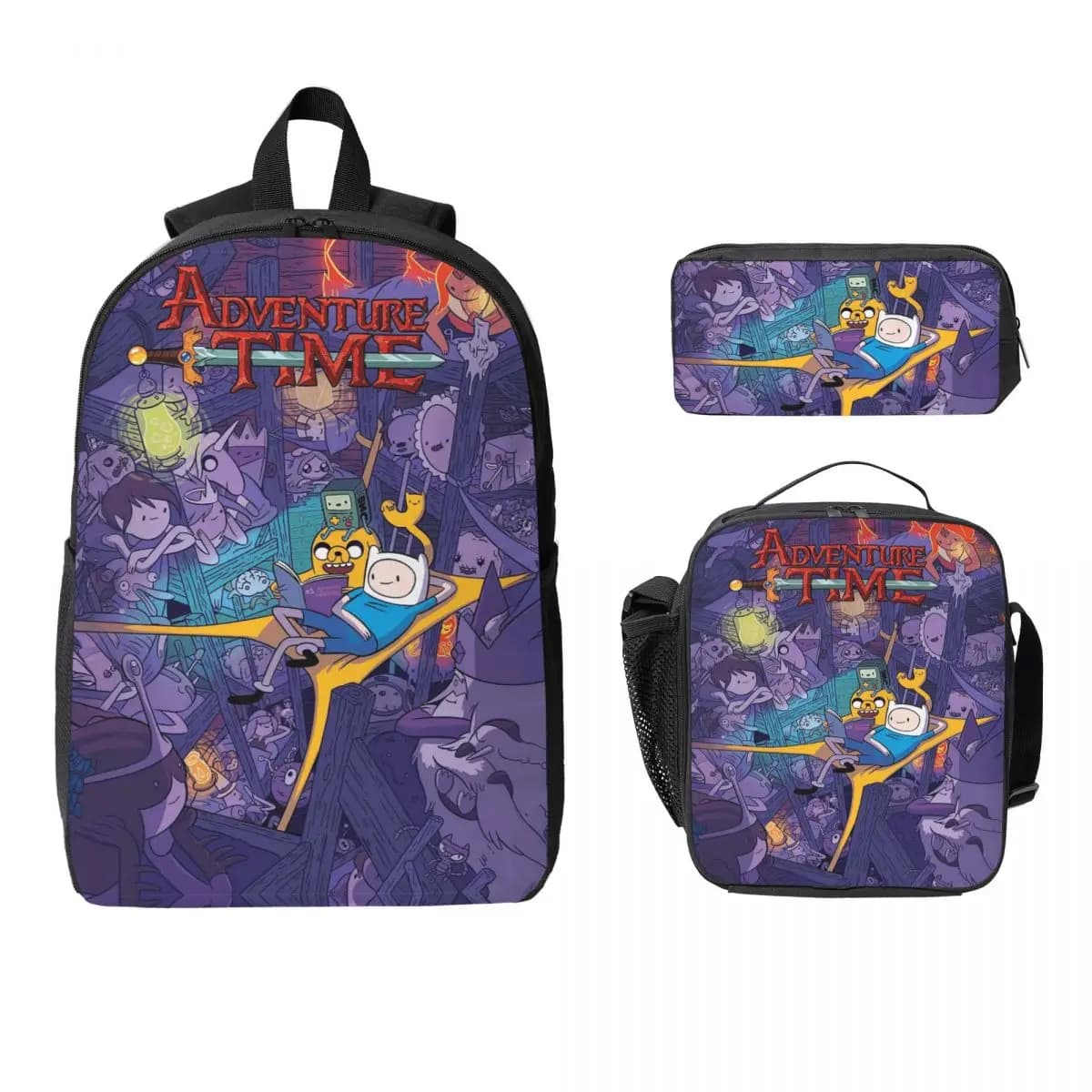 Set di zaini Merch Adventures da 3 pezzi per borse per penne per ragazzi e ragazze Set di borse per libri con scatola per il pranzo Zaino per studenti delle scuole