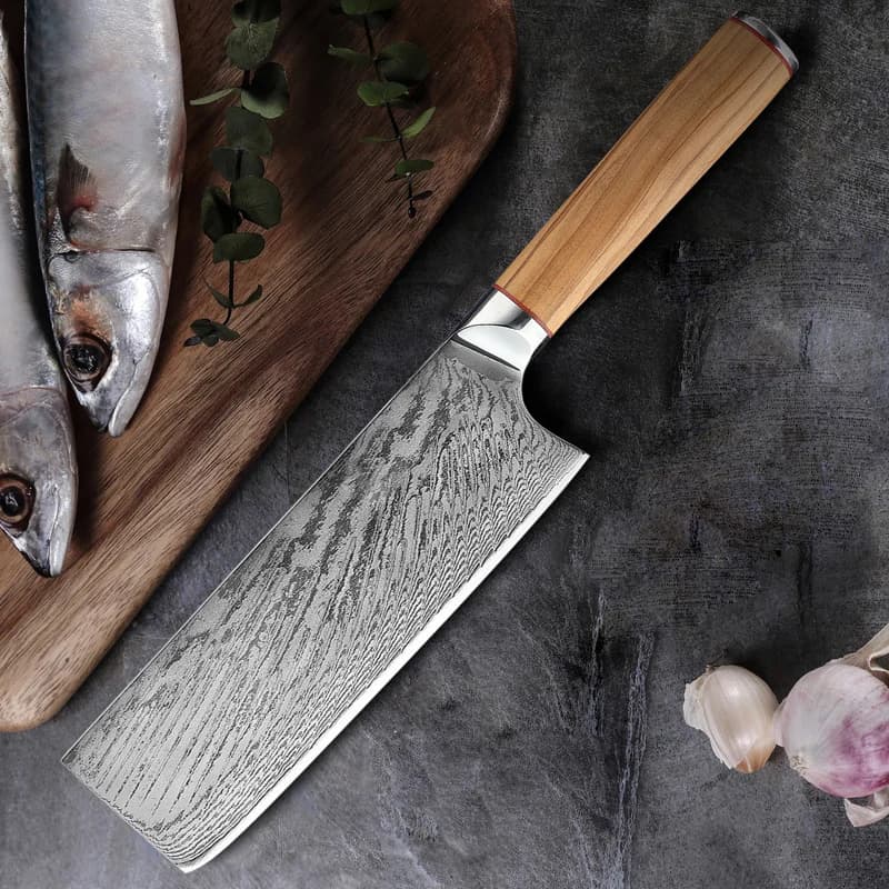 Nakiri knife with 7 inch 67 layers Damascus steel VG10 Lama Manico in Oliva Mannaia for Chef Carne Slice Verdure Japanese kitchen knife