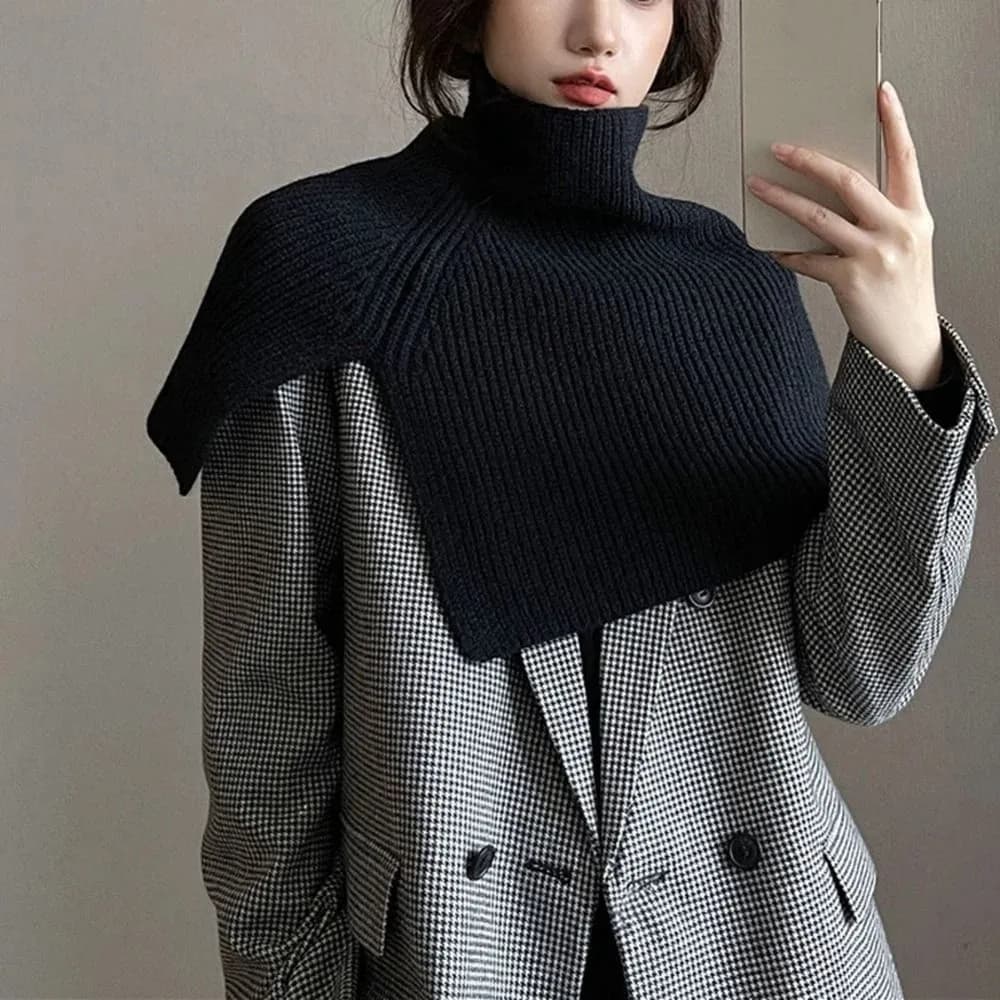 Retro Pullover Knitted Shawl Warm Thicken High Neck Scarf Irregular Scarves Women Cape Clothes Decoration Accessories