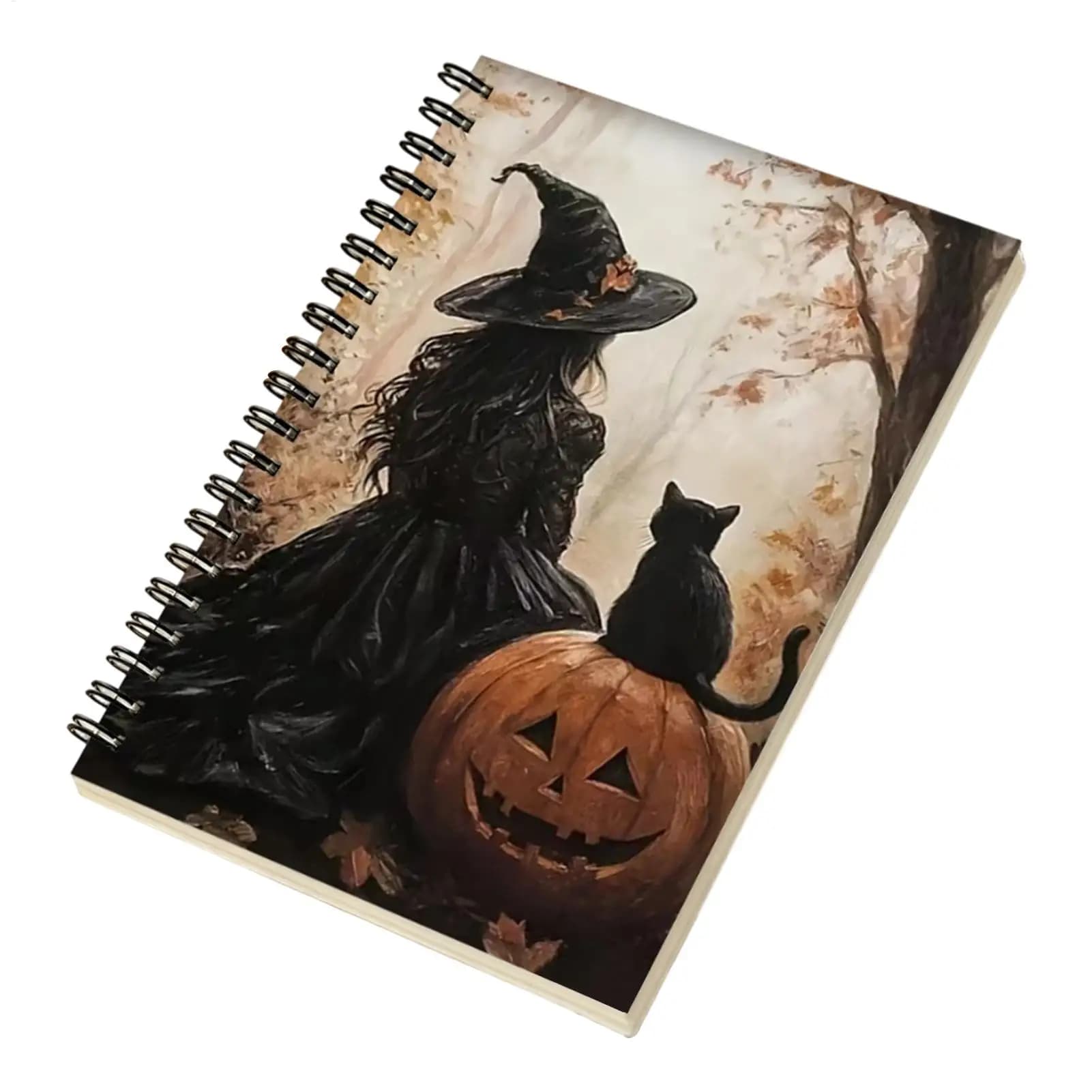 Halloween Notebook Vintage Black Cat Pumpkin Witch Spiral Planner Halloween-Themed Notebooks For School Office Work Home Desk