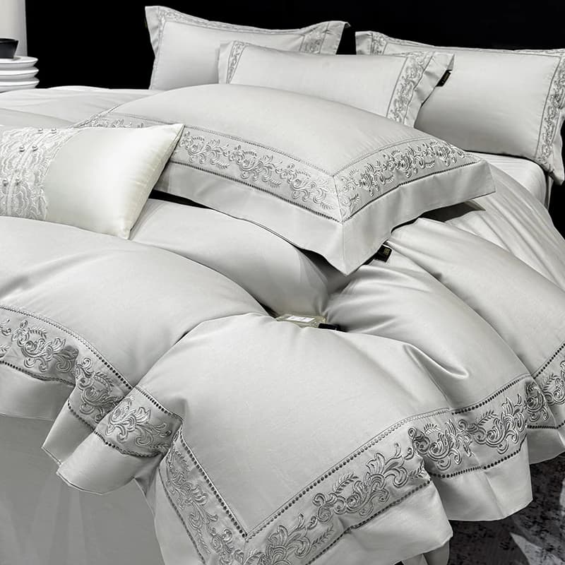 Set di Biancheria da Letto in Cotone Egiziano 600TC, Copripiumino di Lusso Ricamato con Federe, Lenzuolo Piatto/Con Angoli per Casa e Hotel, 4 Pezzi