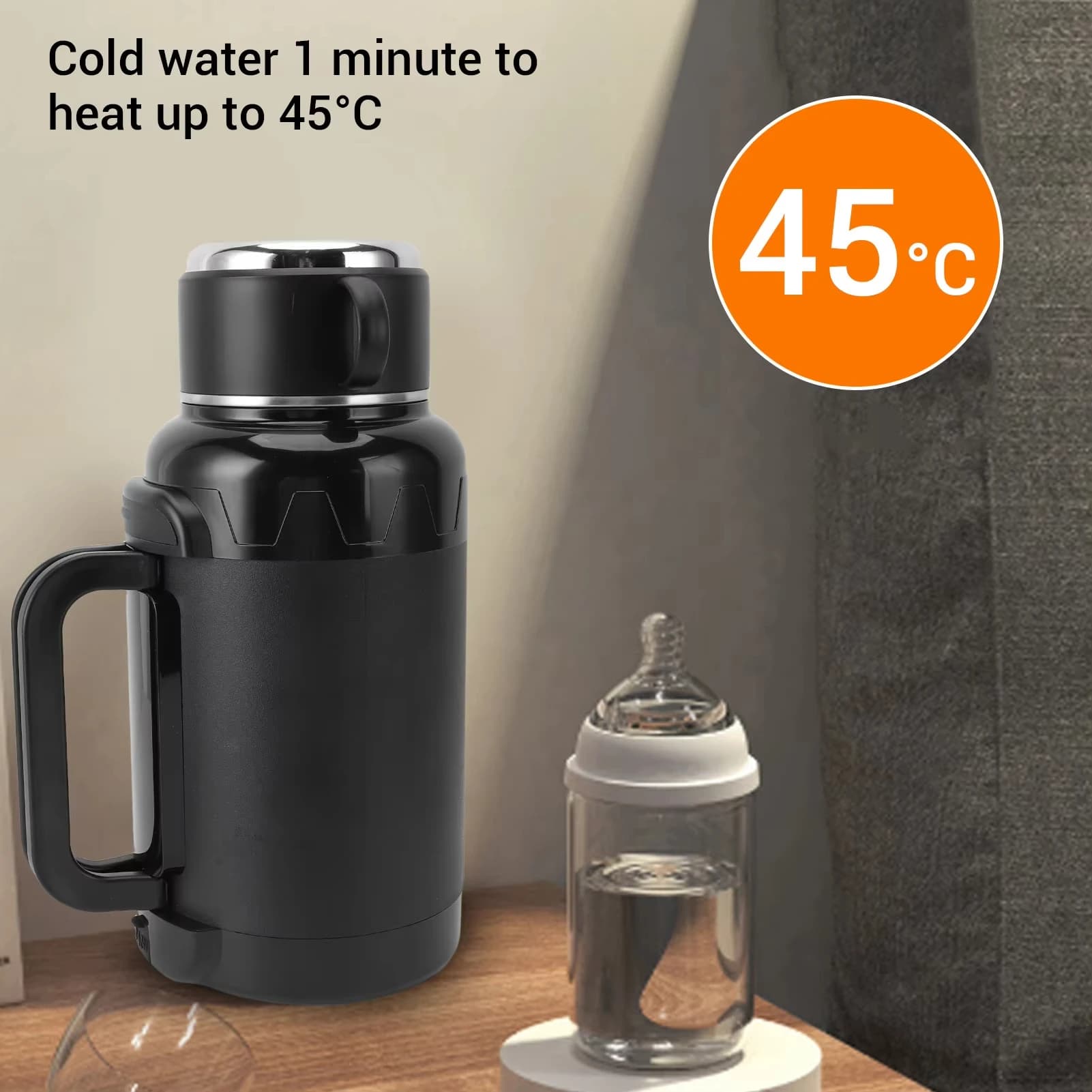 Electric kettle for Auto 1500ML, Anti-Surking Heater Cup, Car Bathtub with Folding Handle, 12V-24V