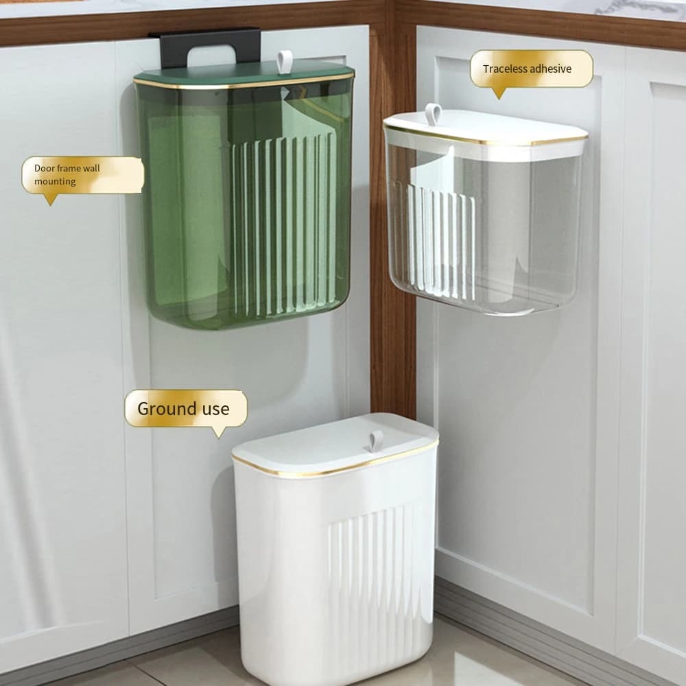 Hanging Trash Can Kitchen Sliding Cover Storage Bucket Bathroom Paper Bin Easy Install Wall Mounted Waste Basket Bin