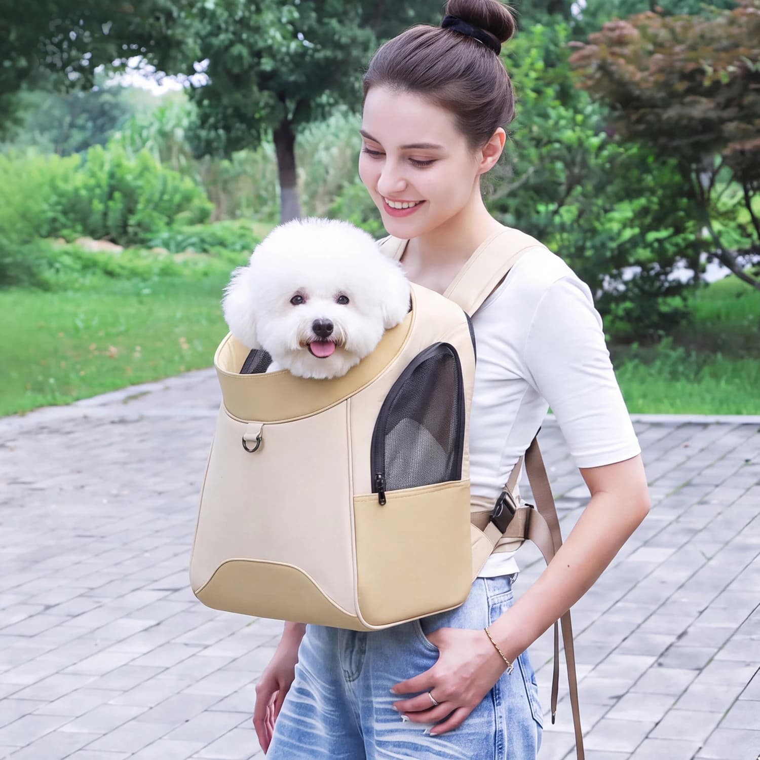 Front Carry Pet Carrier Backpack, Breathable Portable Pet Chest Backpack for Small Dogs Cats, Hands‑free Pet Travel Bag