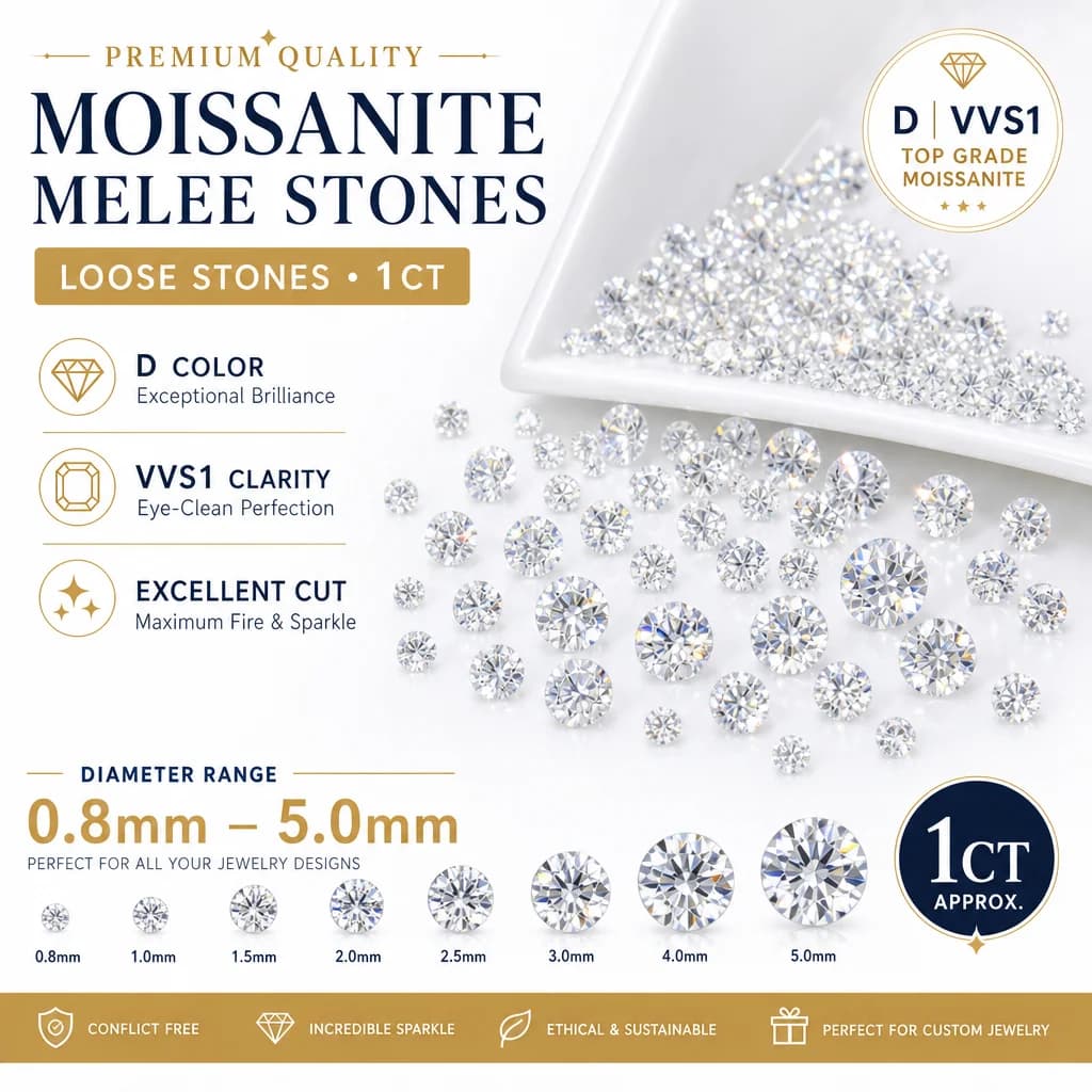 Melee Moissanite Round Cut Moissanite Loose Stone D VVS1 8 Hearts 8 Arrows GRA Certified D VVS1 Excellent Brilliant Fire for