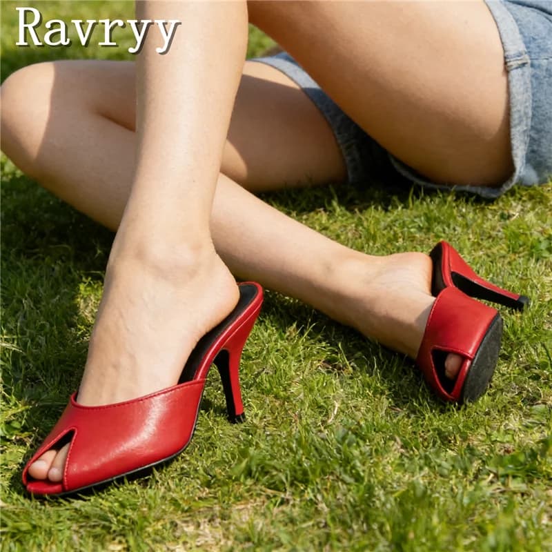 Women's Peep Toe High Heel Mules Sandals Elegant Slip On Stiletto Slides for Party & Daily Wear, Comfortable Dress Heels