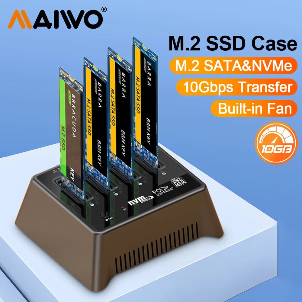 Docking station MAIWO M2 Nvme a 4 alloggiamenti Chiave M/B Tipo-C Custodia M.2 da 10 Gbps Custodia SSD USB C NVME e NGFF Hdd Docking station SSD con ventola