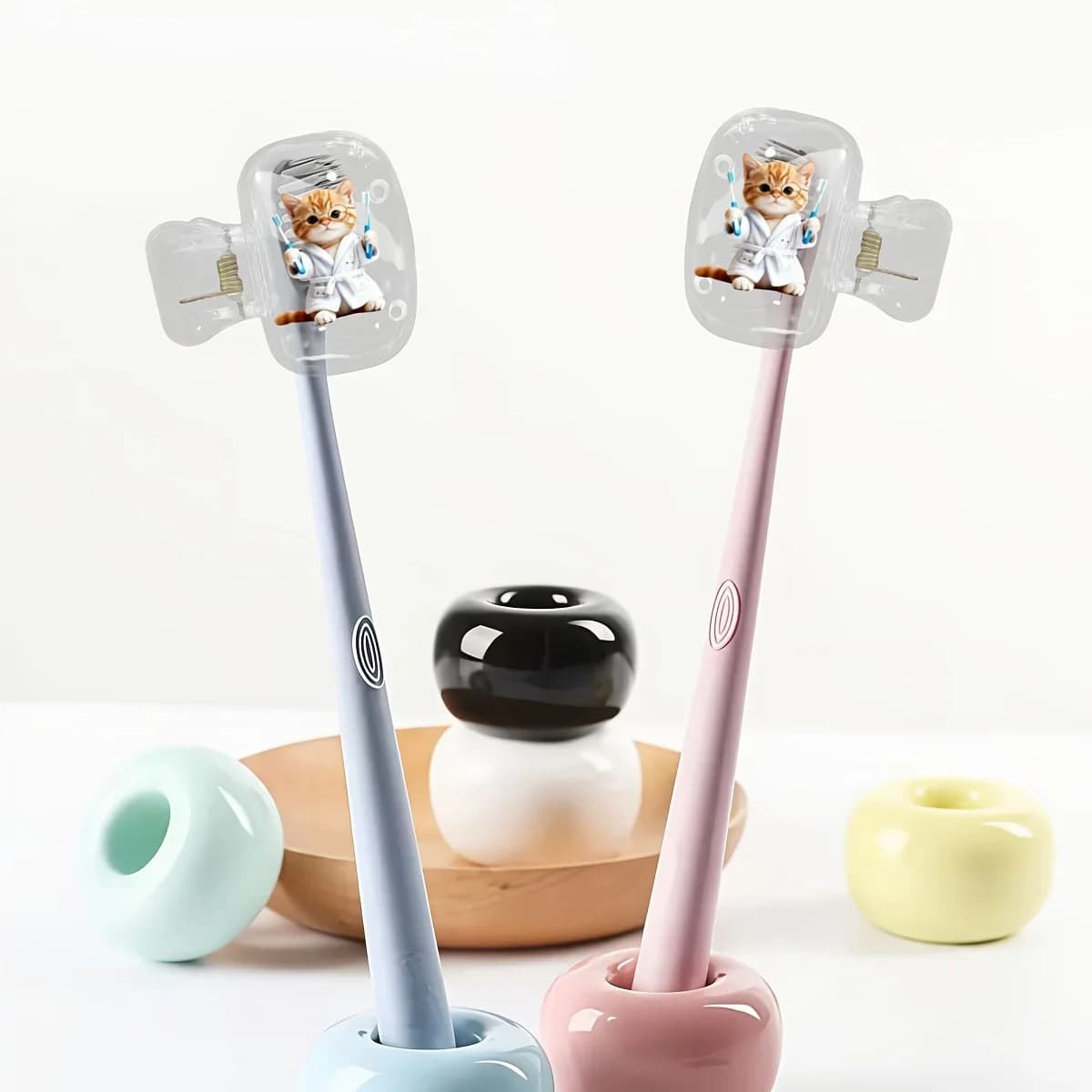 2pcs Pack Cat Toothbrush Holder Case Ideal for Bathroom Use Prevent Dirt Necessities Gift for Women Ladies Girls Holiday Gift