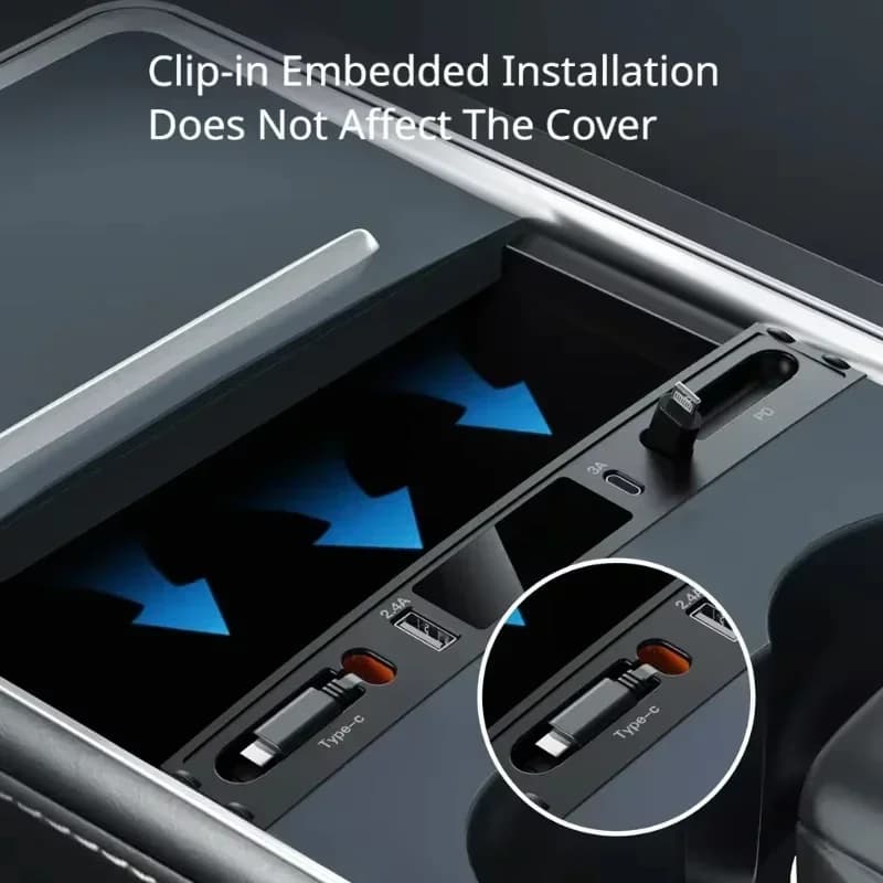 Docking station Tesla Model 3 Y Accessories 27W Quick Charger USB Shunt Hub Extension Central Console Intelligent Sensor 2021-2023